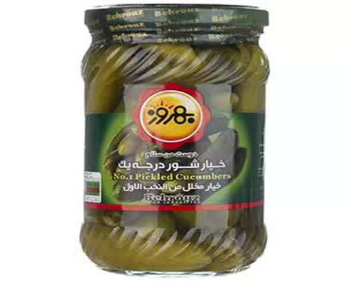 خیار شور  درجه یک  شیشه 660گرمی بهروز | پخش مواد غذایی و بهداشتی پیمان استان قم